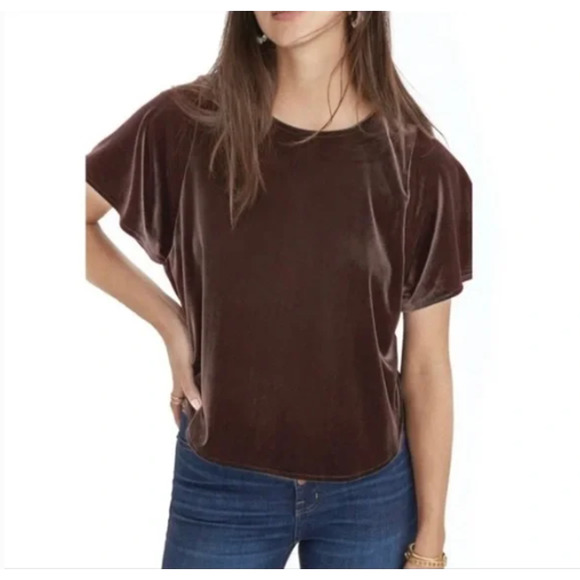 Madewell Tops - Madewell Brown Velvet Flutter Sleeve Top Women's Size Large